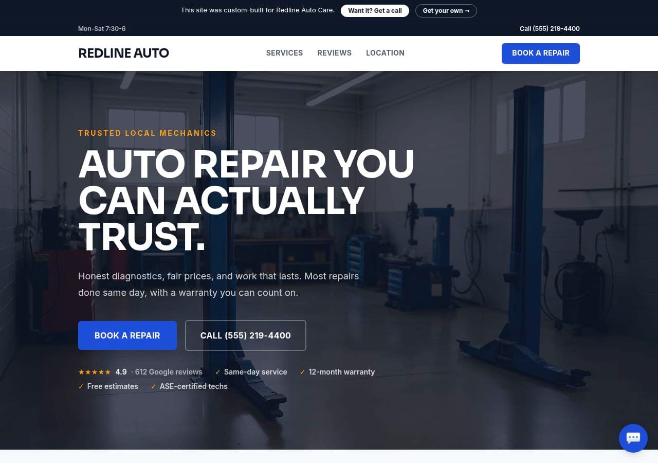 Auto Repair Shops website example